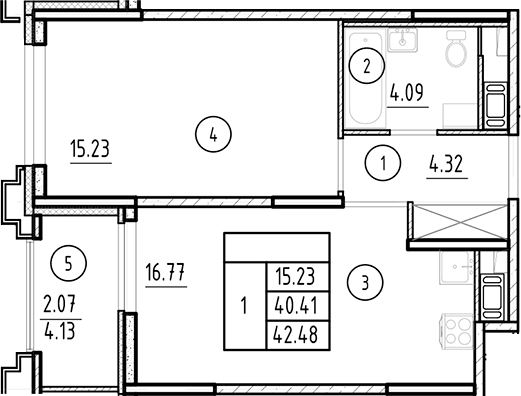 Планировка — Ассамблея, 2-комн., 40 м²