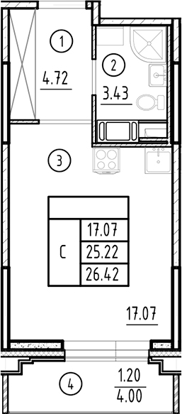 Планировка — Ассамблея, Студия, 25 м²