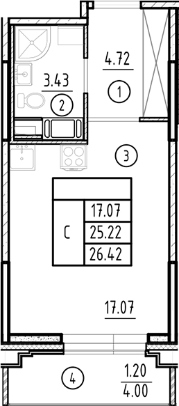 Планировка — Ассамблея, Студия, 25 м²