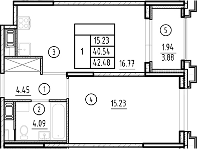 Планировка — Ассамблея, 2-комн., 41 м²