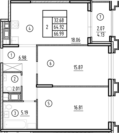 Планировка — Ассамблея, 3-комн., 65 м²