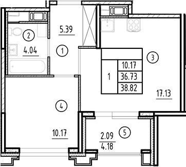 Планировка — Ассамблея, 2-комн., 37 м²