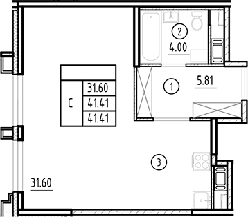 Планировка — Ассамблея, Студия, 41 м²