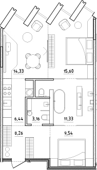 Планировка — Zen Garden, 3-комн., 69 м²