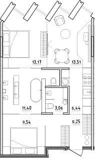 Планировка — Zen Garden, 3-комн., 65 м²