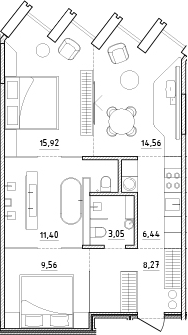 Планировка — Zen Garden, 3-комн., 69 м²