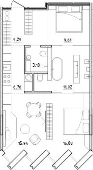 Планировка — Zen Garden, 3-комн., 73 м²