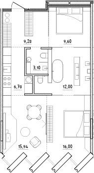 Планировка — Zen Garden, 3-комн., 73 м²