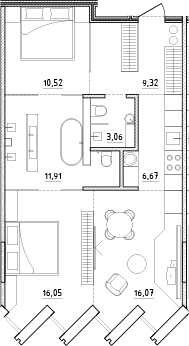 Планировка — Zen Garden, 3-комн., 74 м²