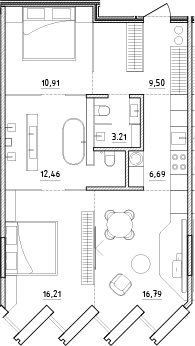 Планировка — Zen Garden, 3-комн., 76 м²