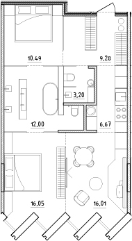Планировка — Zen Garden, 3-комн., 74 м²