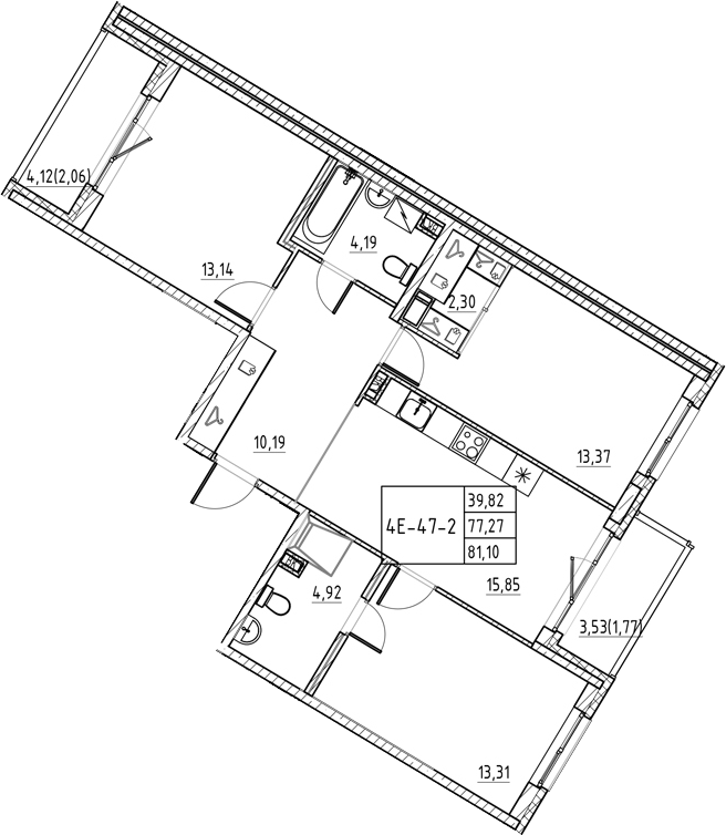 Планировка — Энфилд, 4-комн., 77 м²