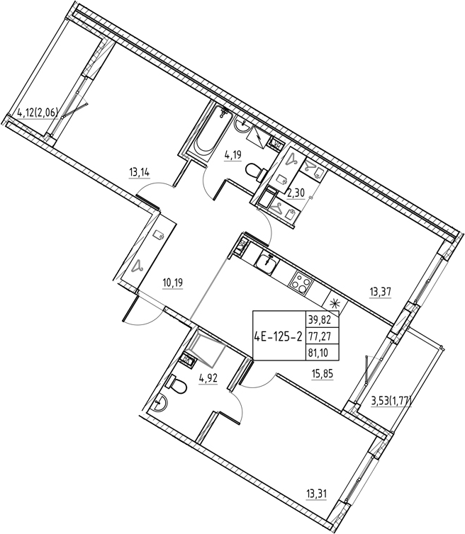 Планировка — Энфилд, 4-комн., 77 м²