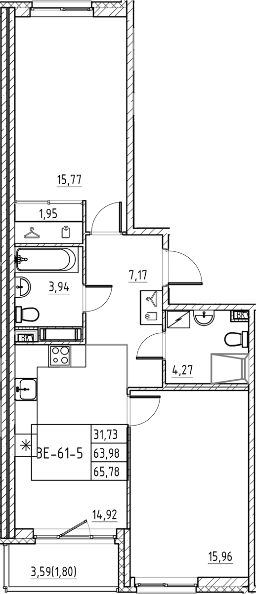 Планировка — Энфилд, 2-комн., 64 м²