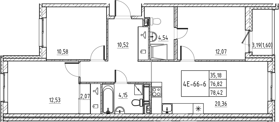 Планировка — Энфилд, 4-комн., 77 м²