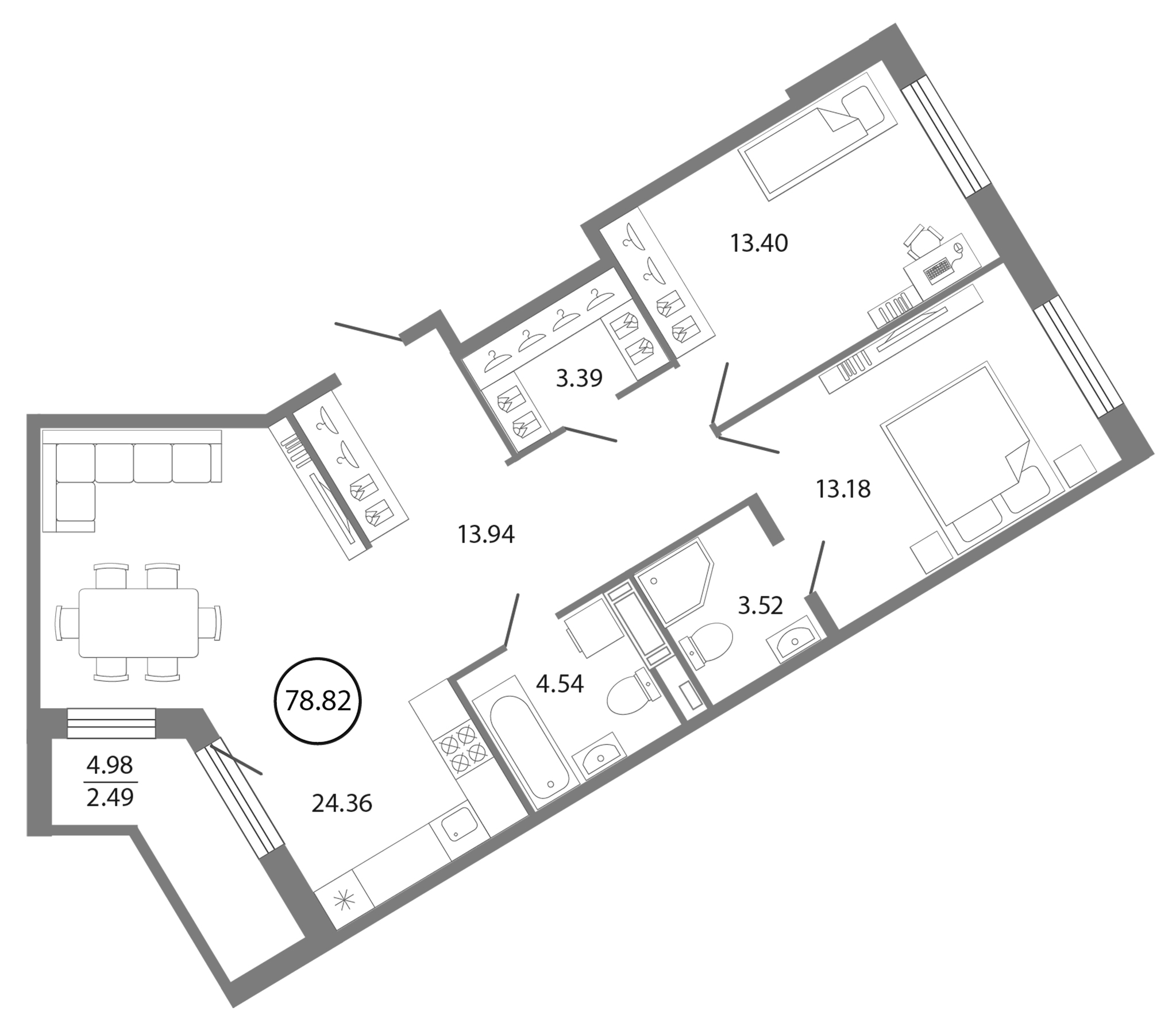 Планировка — Энфилд, 3-комн., 76 м²