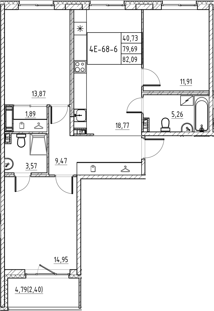 Планировка — Энфилд, 4-комн., 80 м²