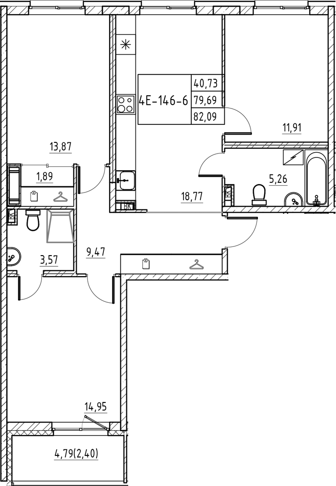Планировка — Энфилд, 4-комн., 80 м²