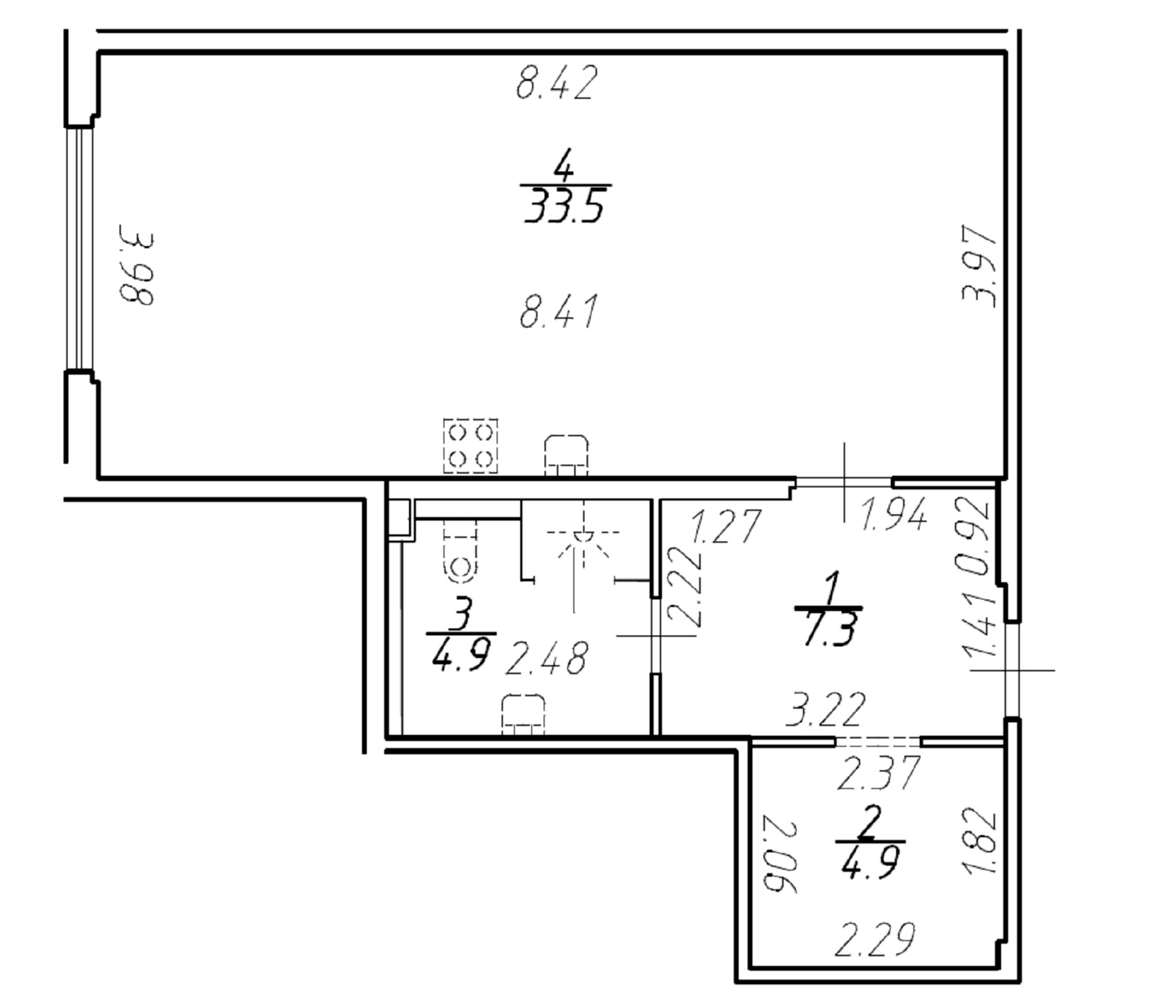 Планировка — Yard Residence, Студия, 51 м²