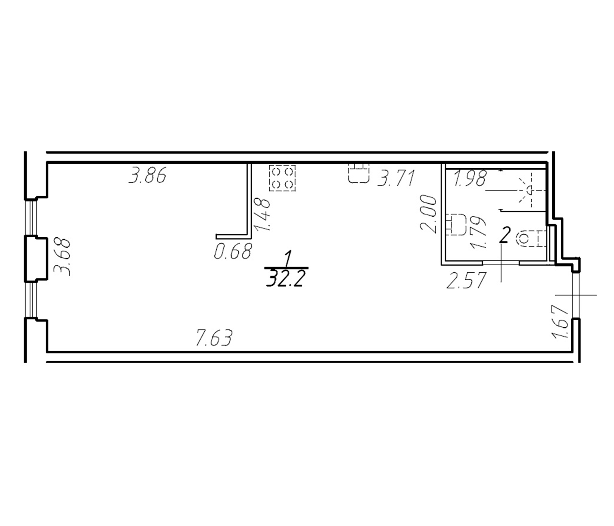 Планировка — Yard Residence, Студия, 36 м²