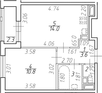 Планировка — Аэросити, 1-комн., 32 м²
