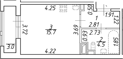 Планировка — Аэросити, Студия, 24 м²
