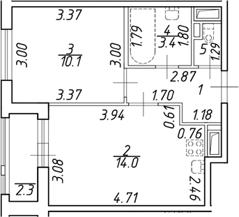 Планировка — Аэросити, 1-комн., 32 м²