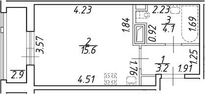 Планировка — Аэросити, Студия, 23 м²