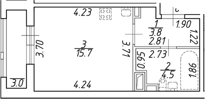 Планировка — Аэросити, Студия, 24 м²