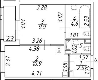 Планировка — Аэросити, 1-комн., 29 м²