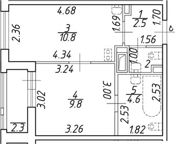 Планировка — Аэросити, 1-комн., 29 м²