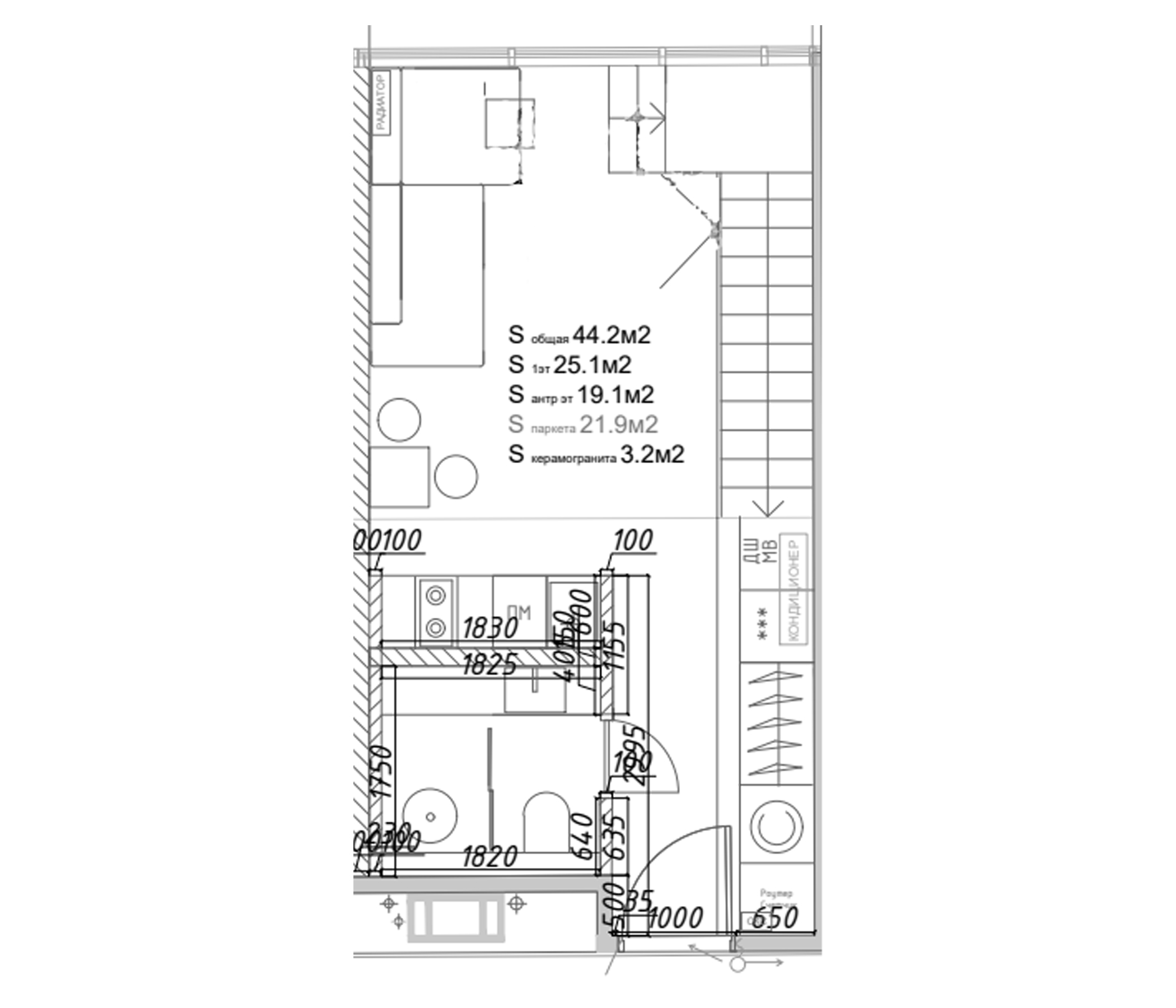 Планировка — Yard Residence, 1-комн., 45 м²