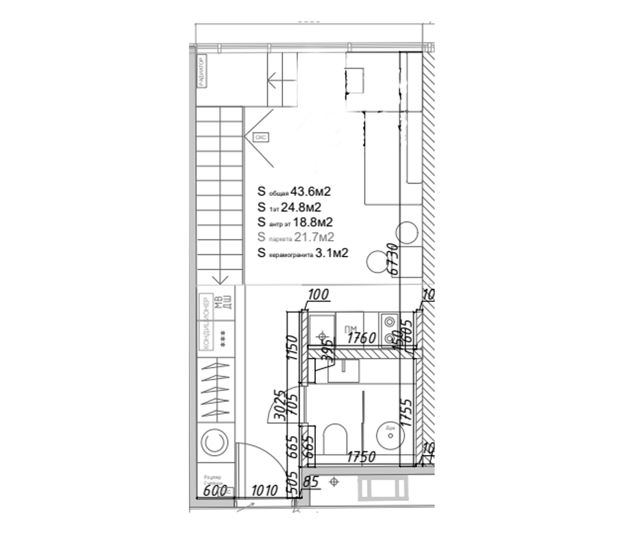 Планировка — Yard Residence, 1-комн., 52 м²