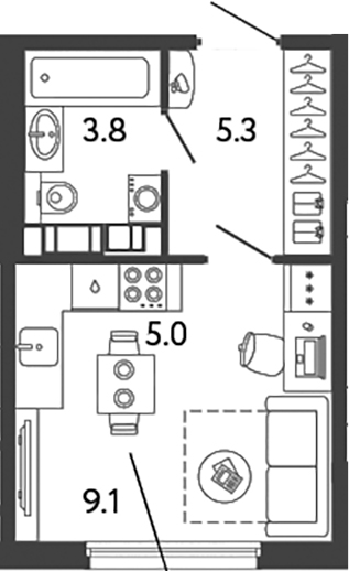 Планировка — Гений, Студия, 23 м²