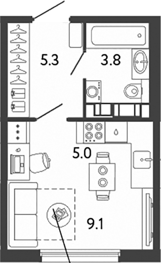 Планировка — Гений, Студия, 23 м²
