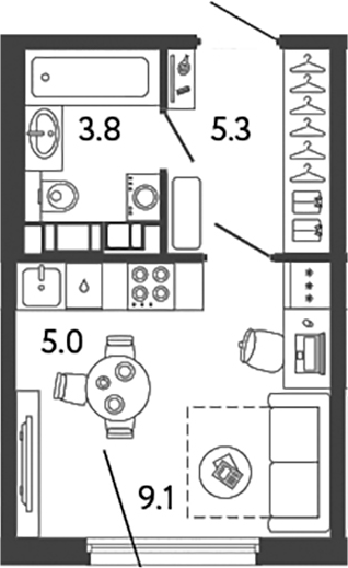 Планировка — Гений, Студия, 23 м²