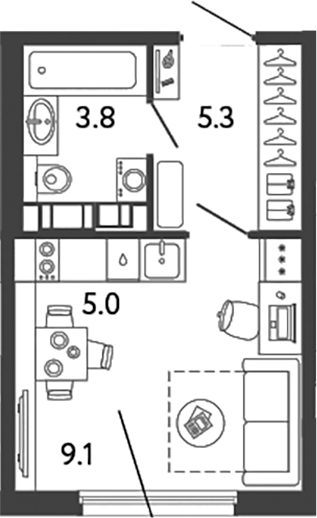 Планировка — Гений, Студия, 23 м²