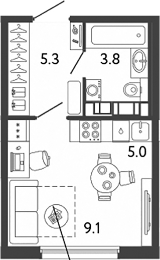 Планировка — Гений, Студия, 23 м²