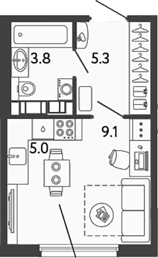 Планировка — Гений, Студия, 23 м²