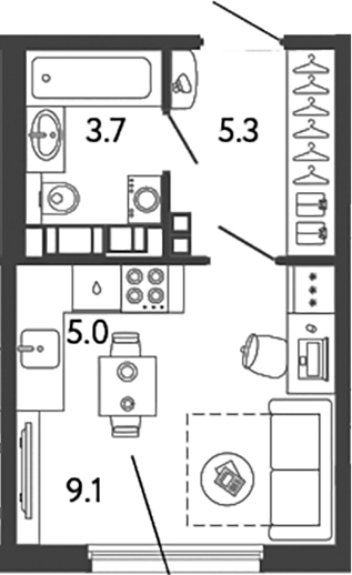 Планировка — Гений, Студия, 23 м²