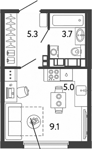 Планировка — Гений, Студия, 23 м²