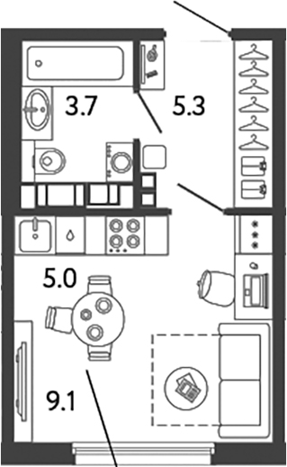 Планировка — Гений, Студия, 23 м²