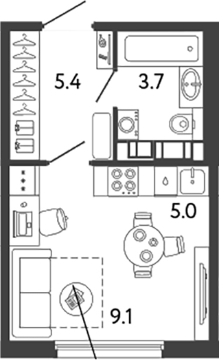 Планировка — Гений, Студия, 23 м²