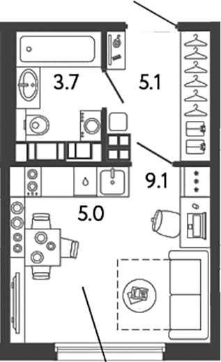 Планировка — Гений, Студия, 23 м²