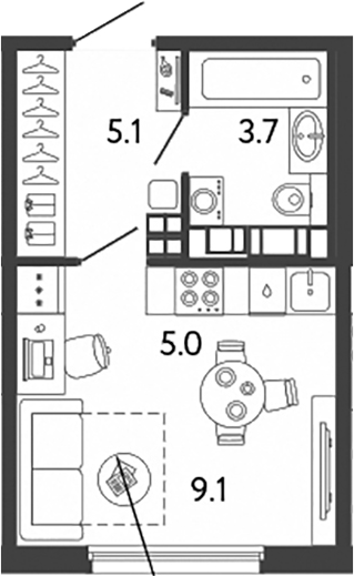 Планировка — Гений, Студия, 23 м²