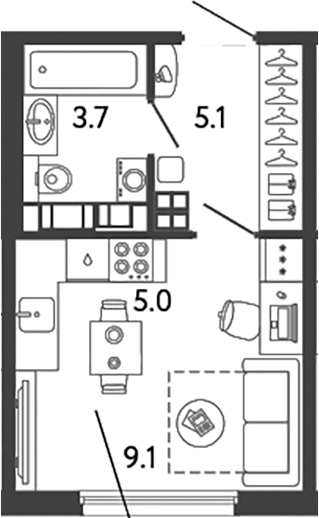 Планировка — Гений, Студия, 23 м²
