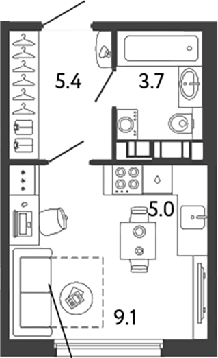 Планировка — Гений, Студия, 23 м²