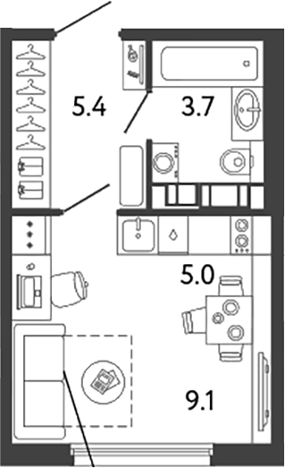 Планировка — Гений, Студия, 23 м²