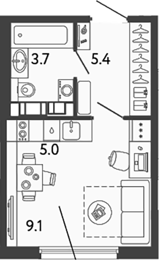 Планировка — Гений, Студия, 23 м²