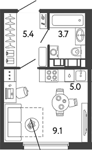 Планировка — Гений, Студия, 23 м²